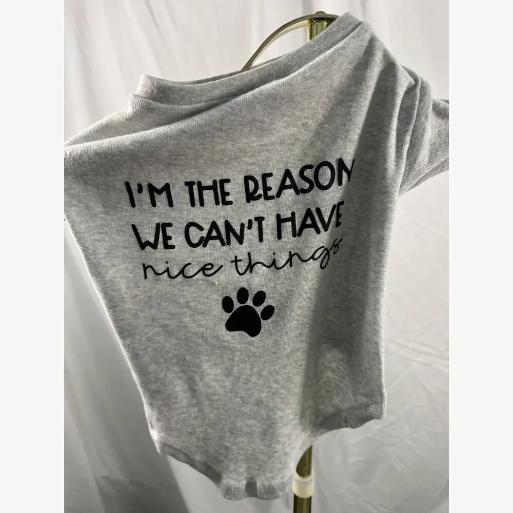 I'm The Reason We Can't Have Nice Things Funny Dog T-Shirt Medium Grey Paw Print